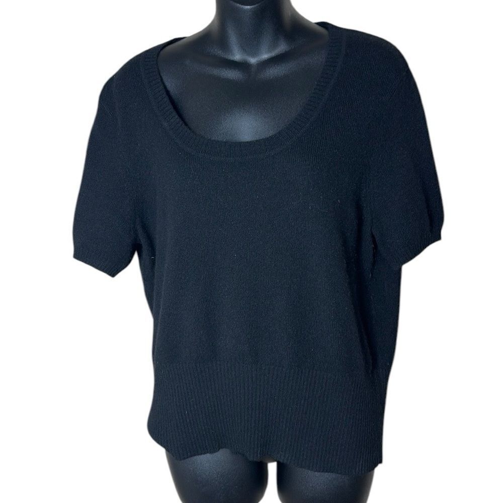 NAADAM women’s 100% cashmere short‎ sleeve scoop neck ribbed top xl black